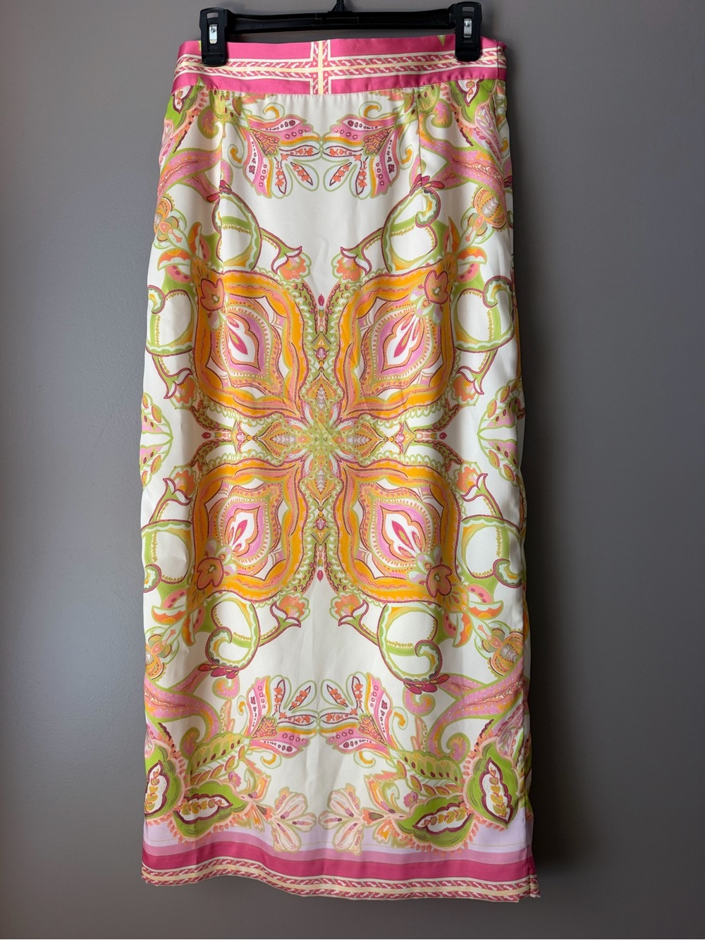 ANTONIO MELANI Pink and Yellow Paisley Scarf Wrap maxi skirt - Picture 5 of 9